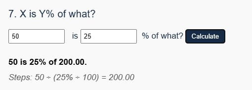 X is Y percent of what calculator with an example