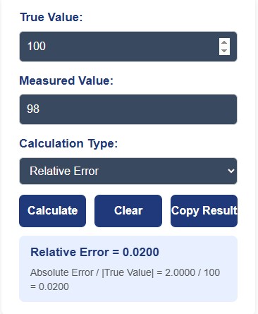 calculated relative error with the A Calculator Online's calculator