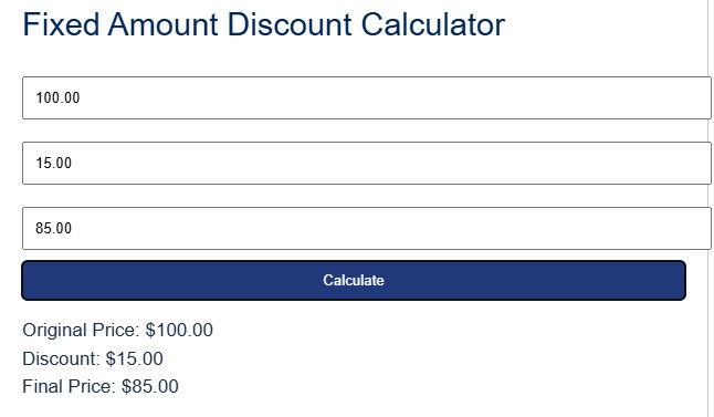 fixed amount discount calculator example