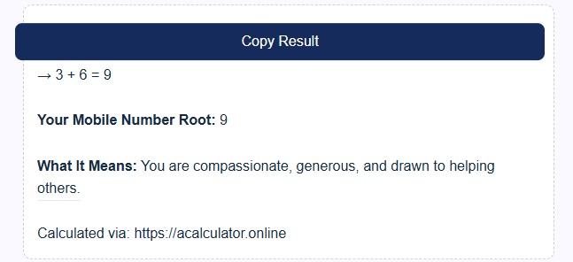 mobile number numerology calculator example