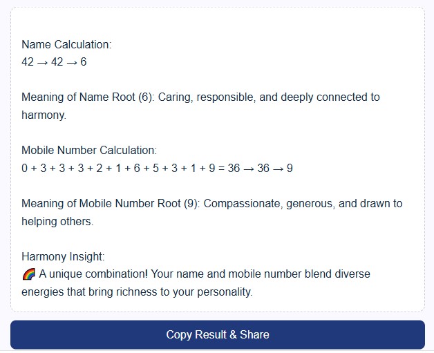 Mobile Number Numerology Calculator: Also Harmony Checker